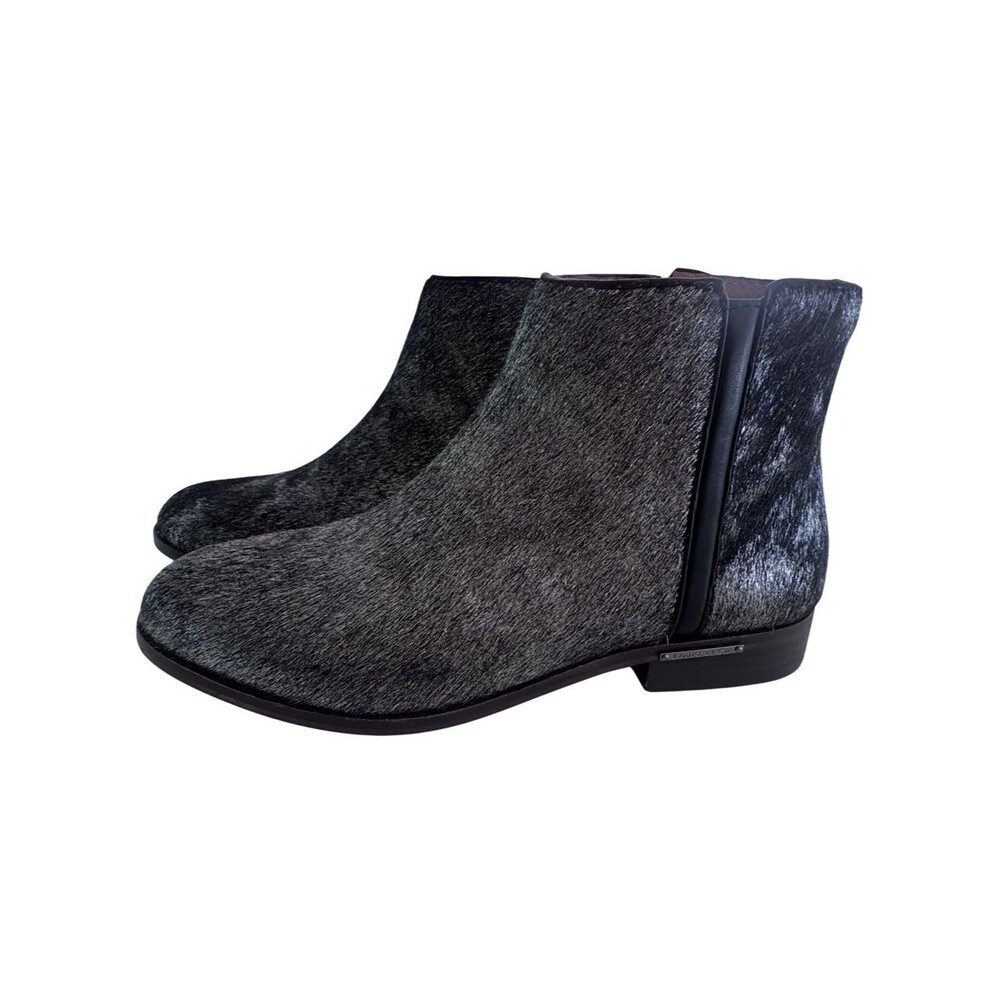 Louise et Cie Taline Ankle Boots Women 7M 37.5 Cow Hair Fur Black Gray NWOB